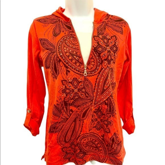 Style & Co. Tops - Style & Co Sport Hoodie Sparkling Silver Studs Red and Black Size XS